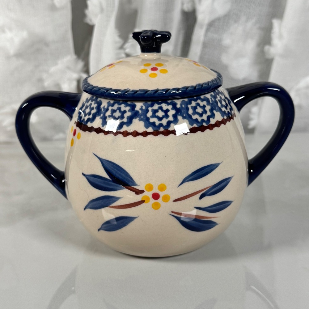 Temptations Old World Sugar Bowl With Lid Double Handle‎ 16 oz Floral Flaw